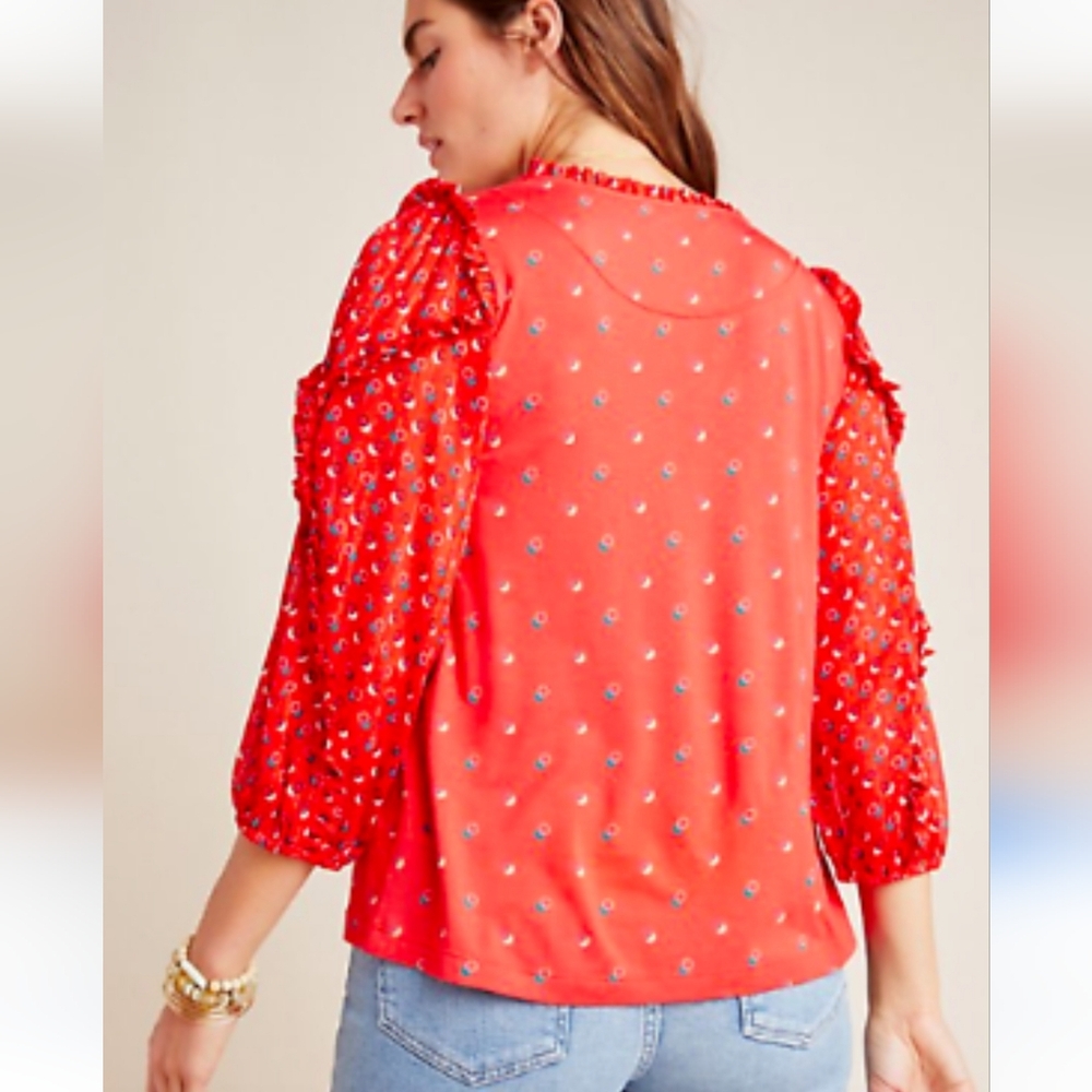 Anthropologie Maeve Jacquin Peasant Blouse Top Size LARGE - Picture 2 of 8